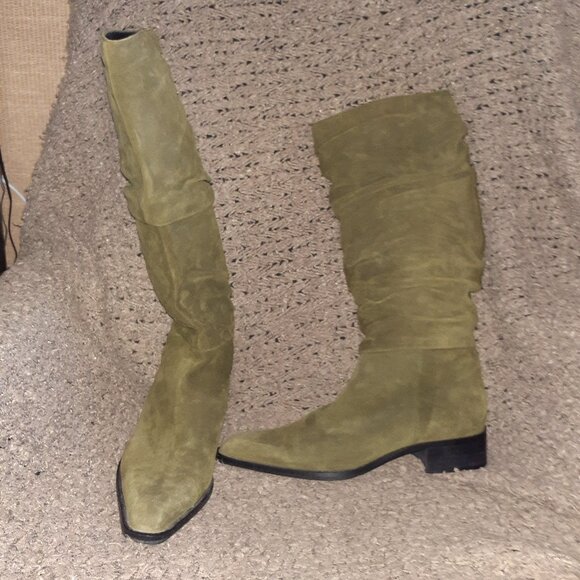 AQUATALIA-Green Suede-Knee-High-Snip Toe Slouch Boots-Size 9-Excellent - Picture 1 of 7